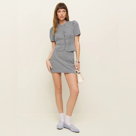 NEW Reformation Mika Two Piece Skirt Set Black White Check Gingham | US 2 UK 6 - Picture 2 of 14